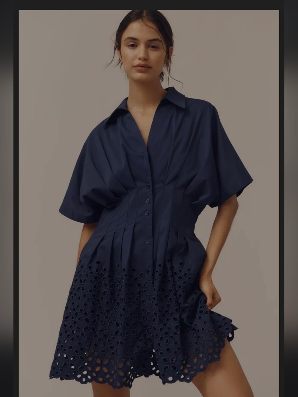 Anthropologie Exquise Tobie Dress Small Navy Eyelet  Dress - Women